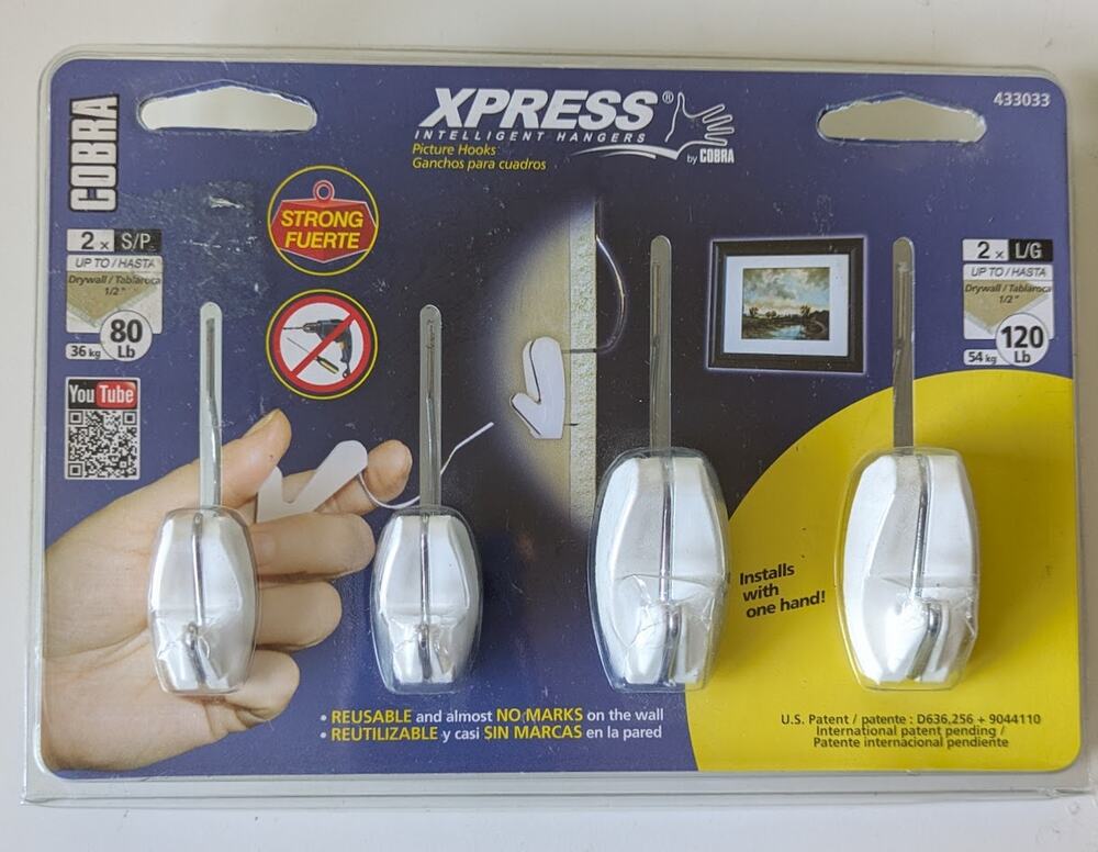 Cobra Xpress Intelligent Hangers Picture Hooks Reusable Pack of 4 #43330 NEW